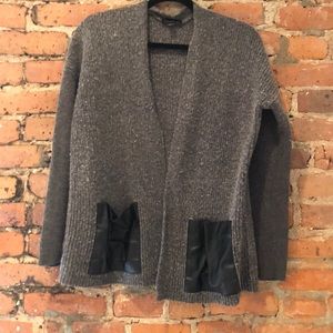 Ann Taylor Grey Cardigan with faux leather pockets